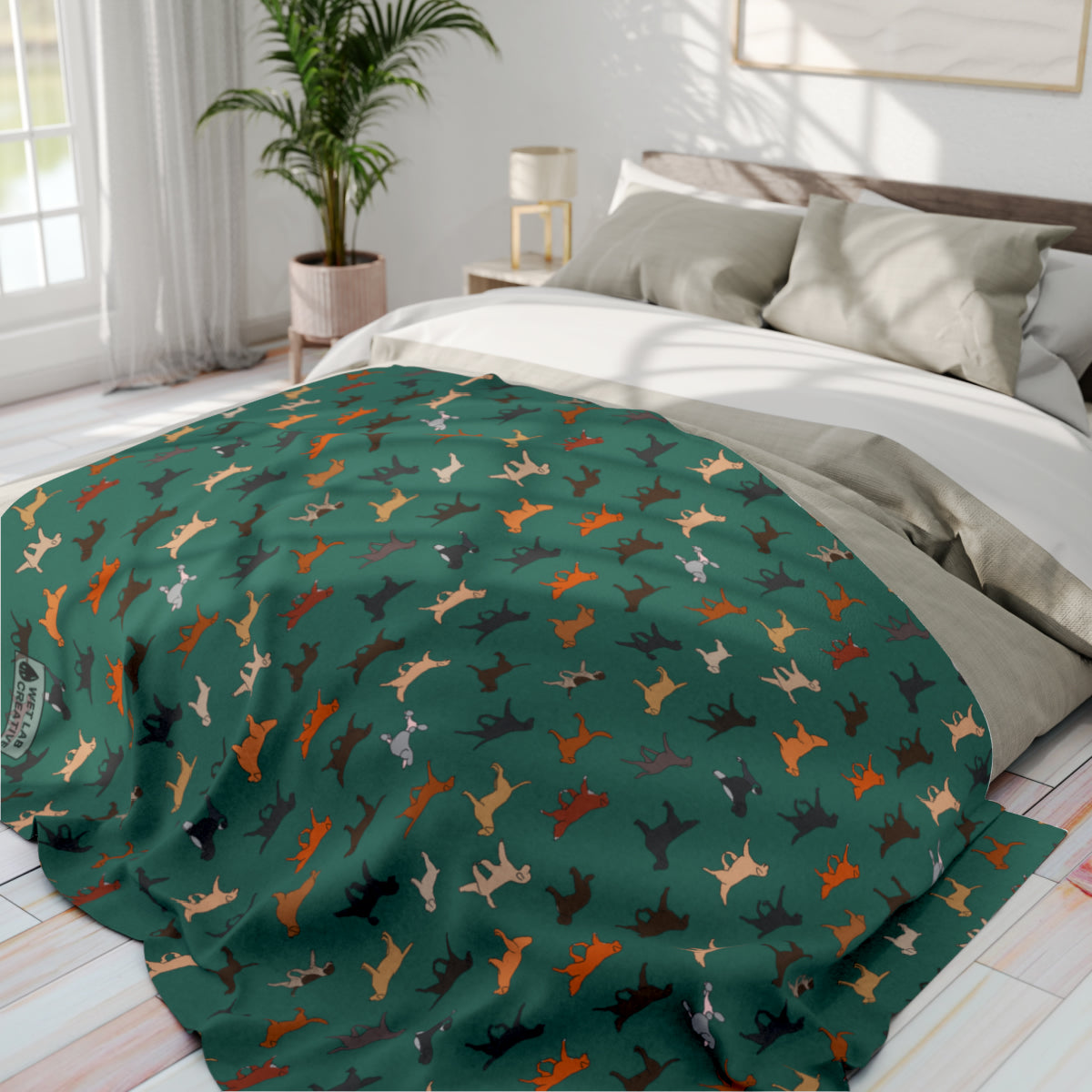 Retriever Breed Arctic Fleece Blanket in White Purple Teal and Black