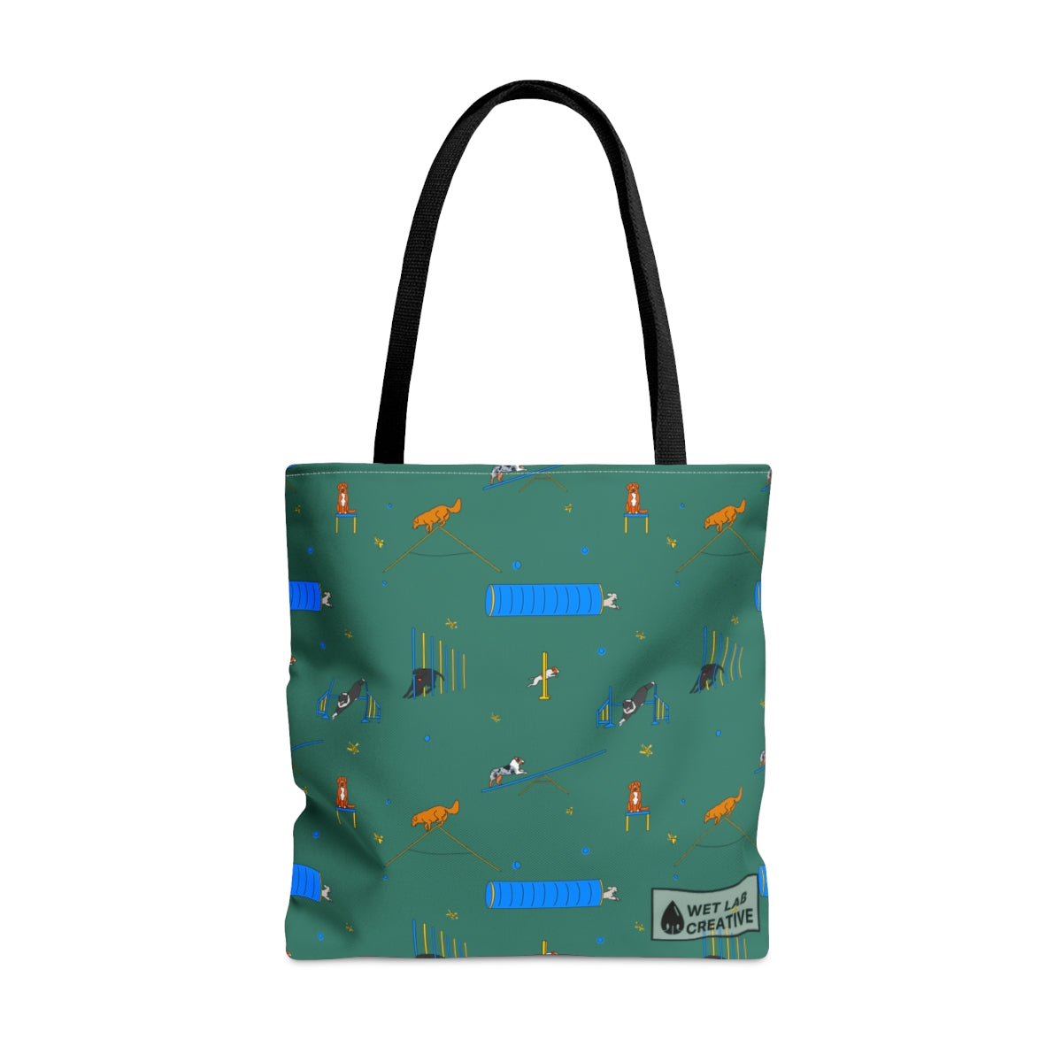 Agility Dog Pattern Tote Bag in Teal Pink Black White and Charcoal