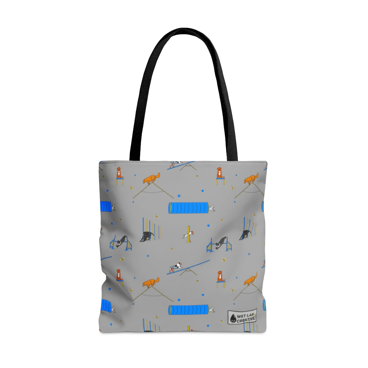 Agility Dog Pattern Tote Bag in Teal Pink Black White and Charcoal