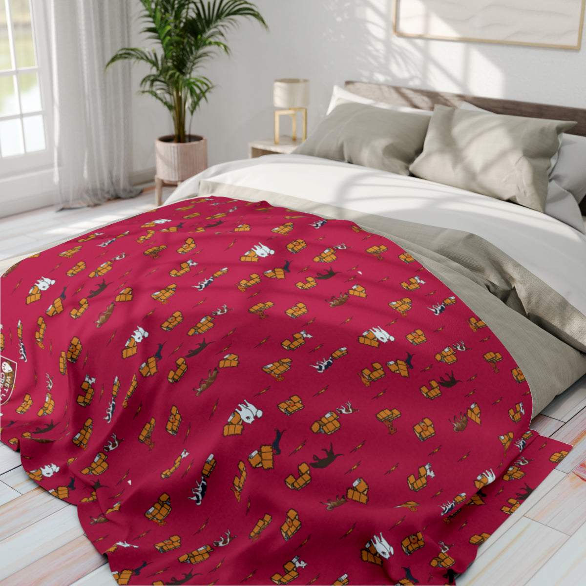 Barn Hunt Arctic Fleece Blanket in Teal Pink Grey and Dusky Blue