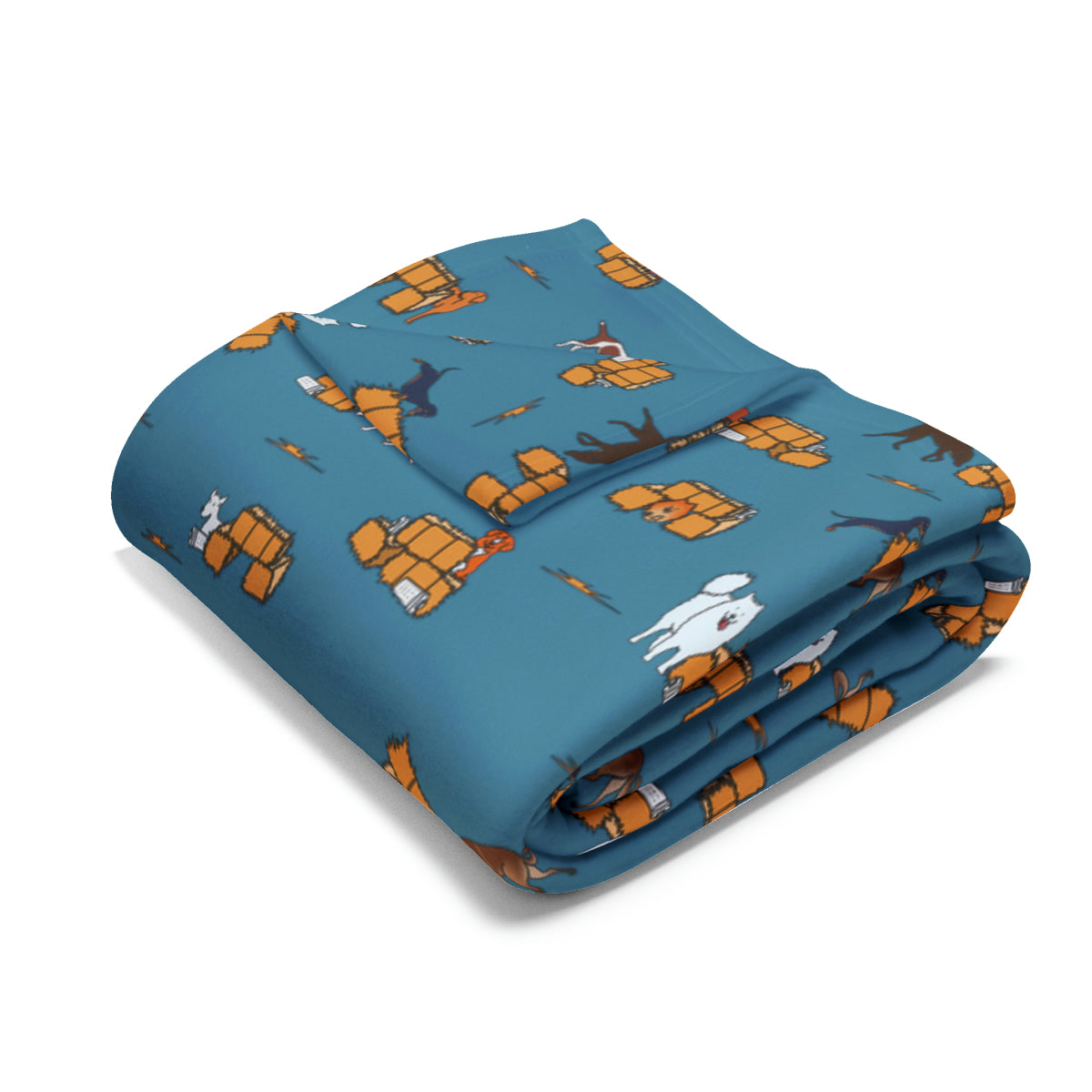 Barn Hunt Arctic Fleece Blanket in Teal Pink Grey and Dusky Blue