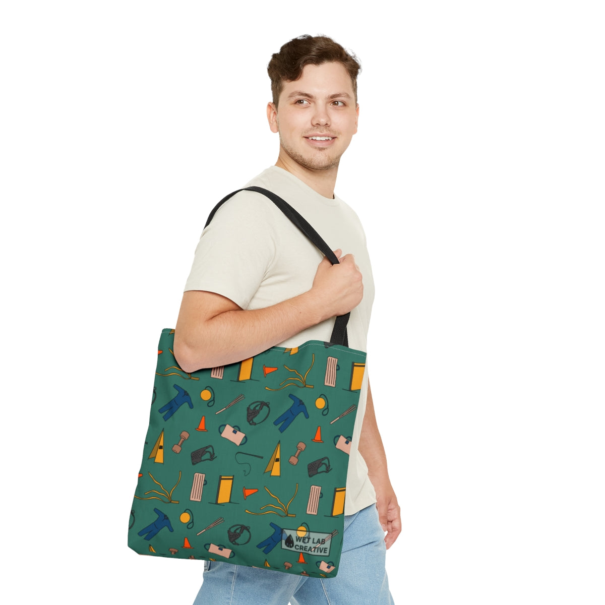 Bite Sport Dog Pattern Tote Bag in Grey, Black, Teal and Pink