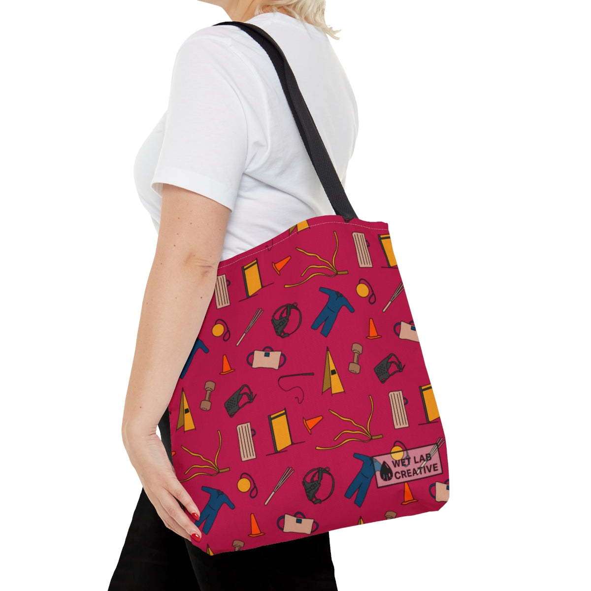Bite Sport Dog Pattern Tote Bag in Grey, Black, Teal and Pink