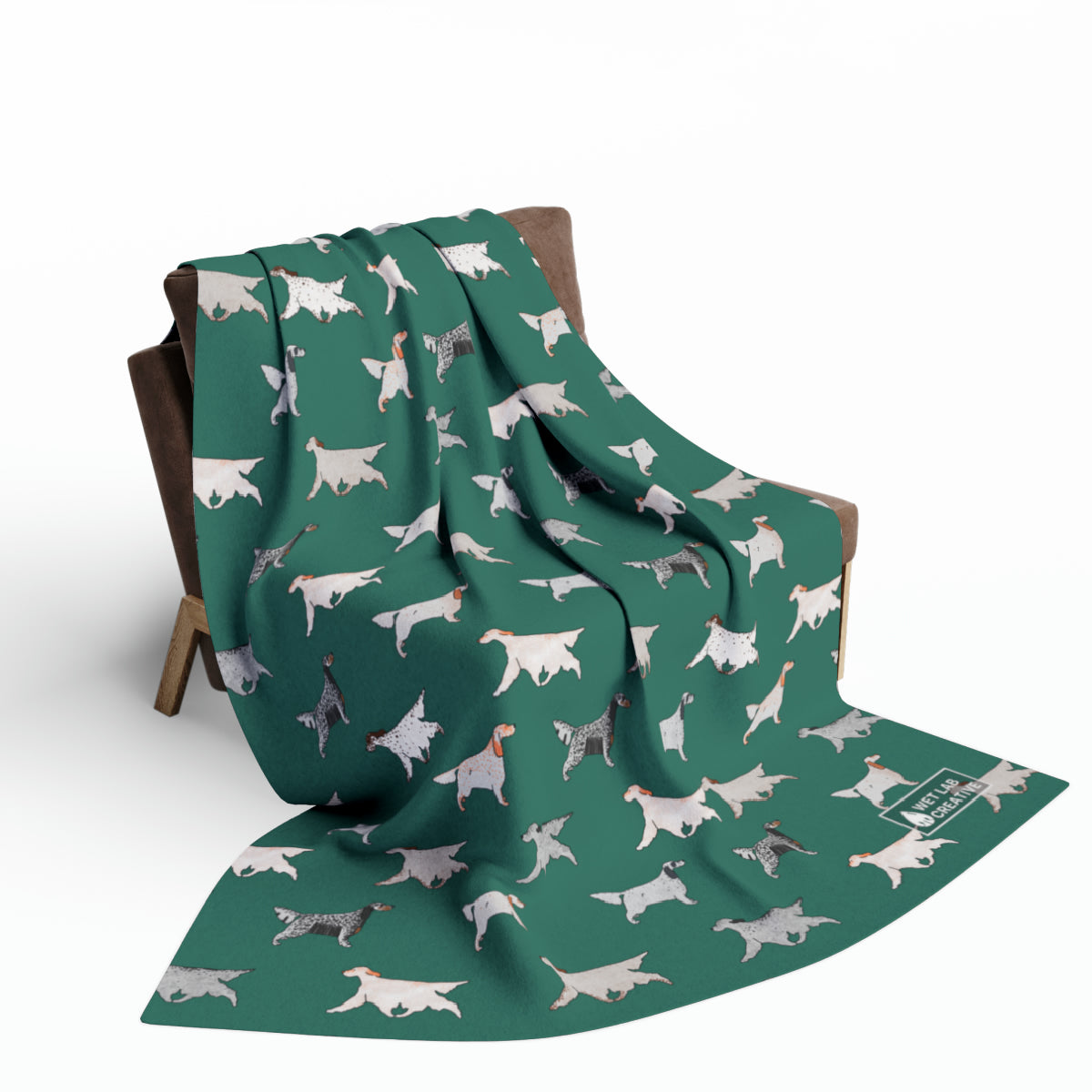 English Setter Arctic Fleece Blanket in Black Lavender Teal and Navy