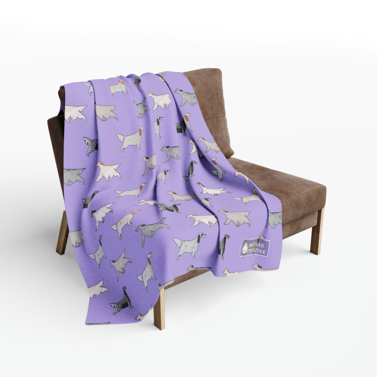 English Setter Arctic Fleece Blanket in Black Lavender Teal and Navy
