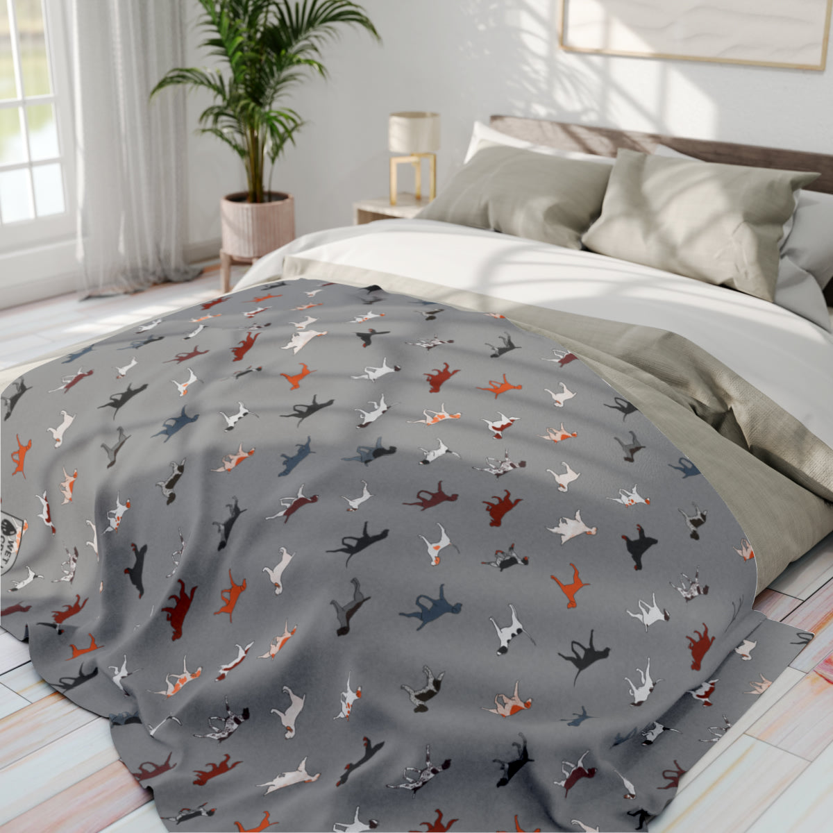 Pointing Breeds Arctic Fleece Blanket in White Teal Navy and Gray