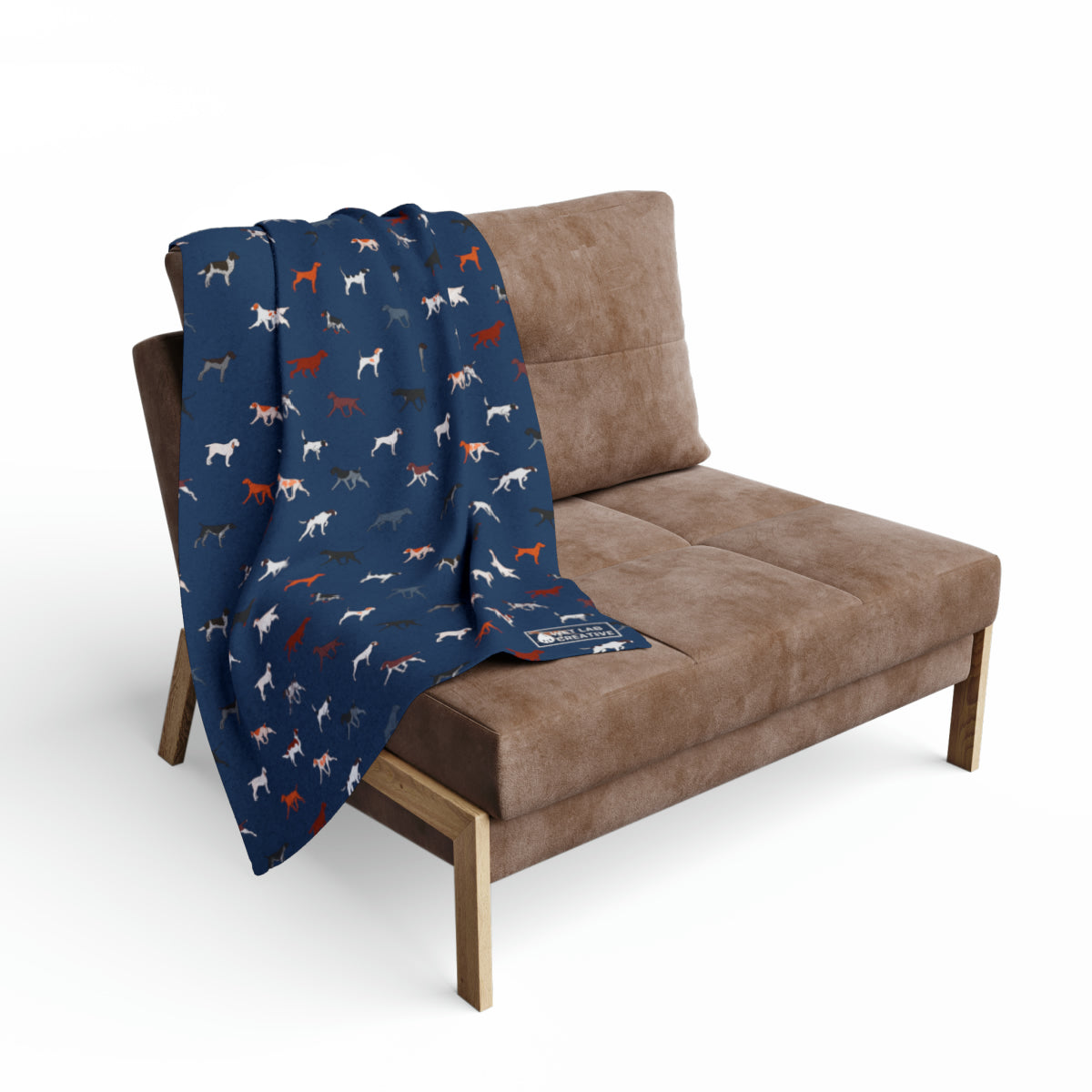 Pointing Breeds Arctic Fleece Blanket in White Teal Navy and Gray