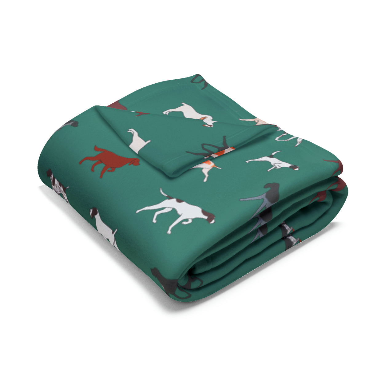 Pointing Breeds Arctic Fleece Blanket in White Teal Navy and Gray