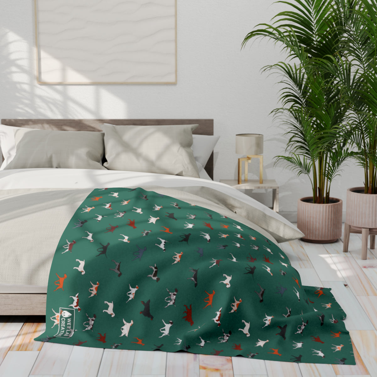 Pointing Breeds Arctic Fleece Blanket in White Teal Navy and Gray