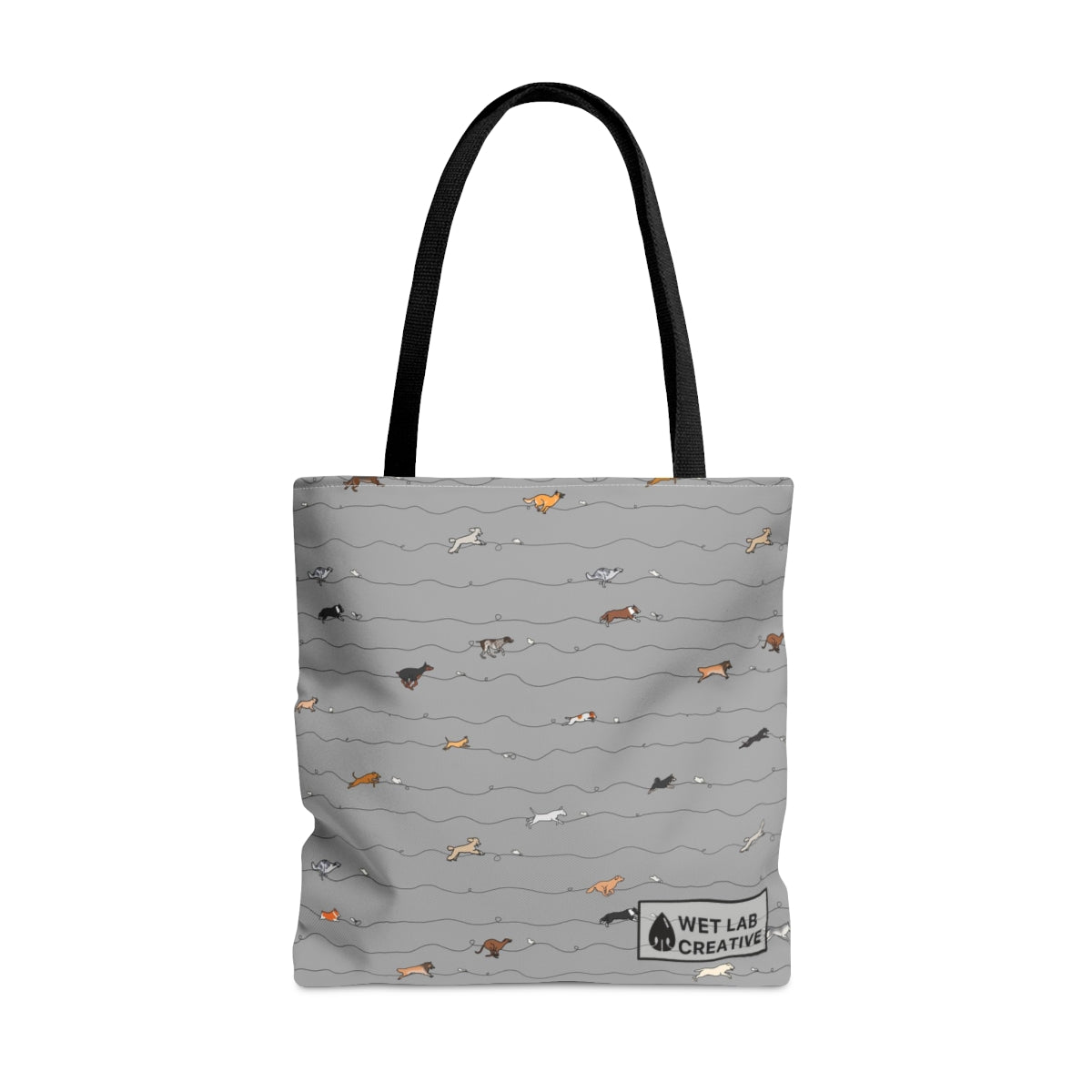 FastCAT Dog Pattern Tote Bag in Teal Gray Lavender and Navy