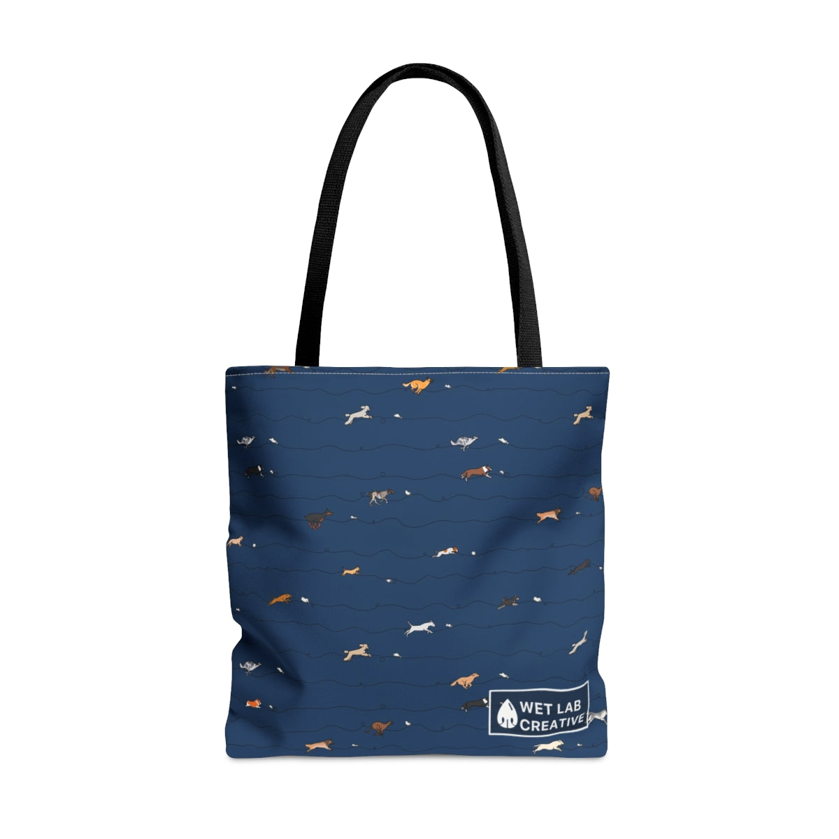 FastCAT Dog Pattern Tote Bag in Teal Gray Lavender and Navy