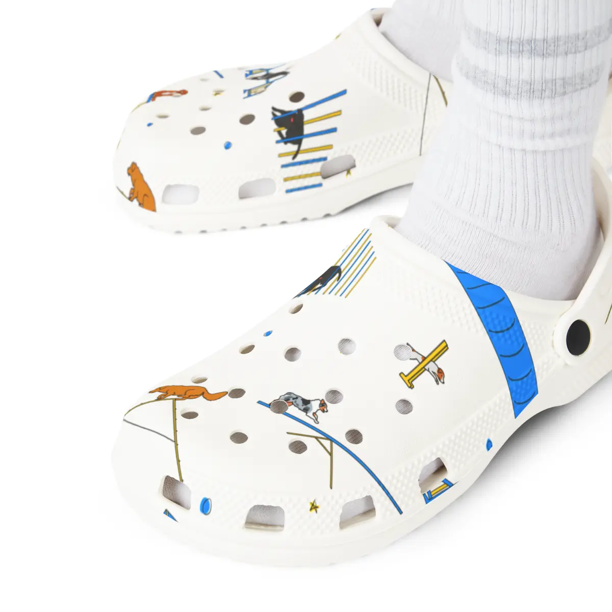 Agility Dog Pattern | EVA Foam Clogs Crocs Shoes in Gray White Black Teal and Pink
