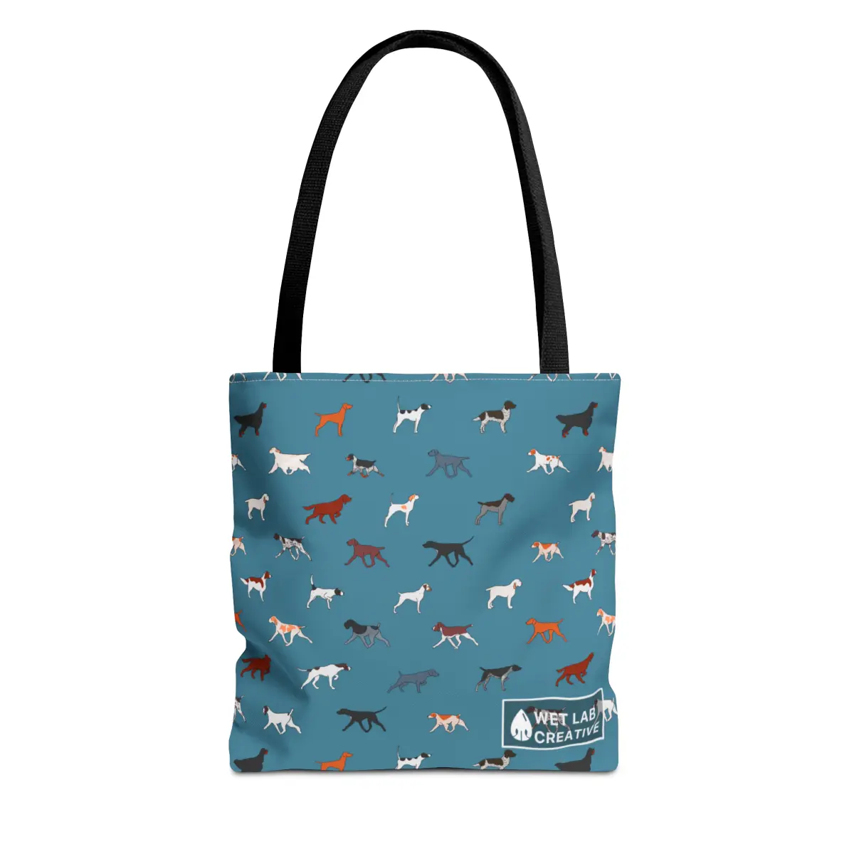 Pointing Breeds Dog Pattern Tote Bag in White, Green, Blue and Grey