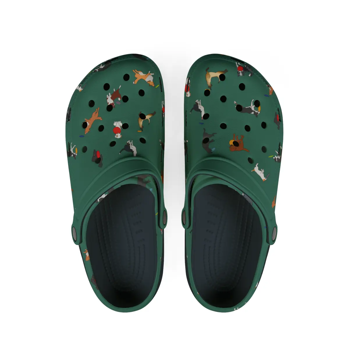 Disc Frisbee Dog Pattern | EVA Foam Clogs Crocs Shoes in Lavender Teal Black and White