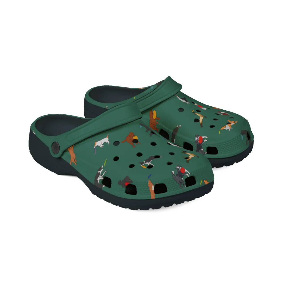 Disc Frisbee Dog Pattern | EVA Foam Clogs Crocs Shoes in Lavender Teal Black and White