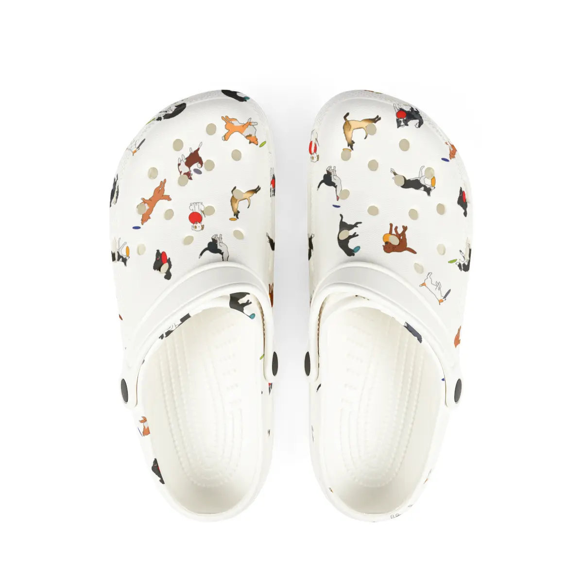 Disc Frisbee Dog Pattern | EVA Foam Clogs Crocs Shoes in Lavender Teal Black and White