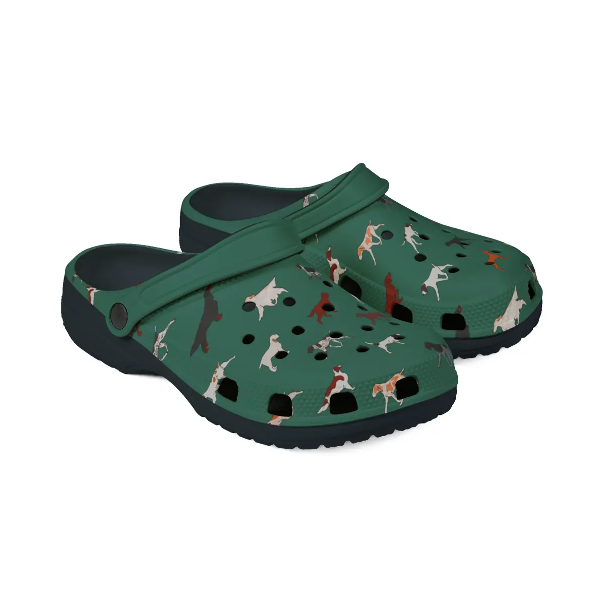 Pointing Breeds | EVA Foam Clogs Crocs Shoes in Navy Grey Teal and White