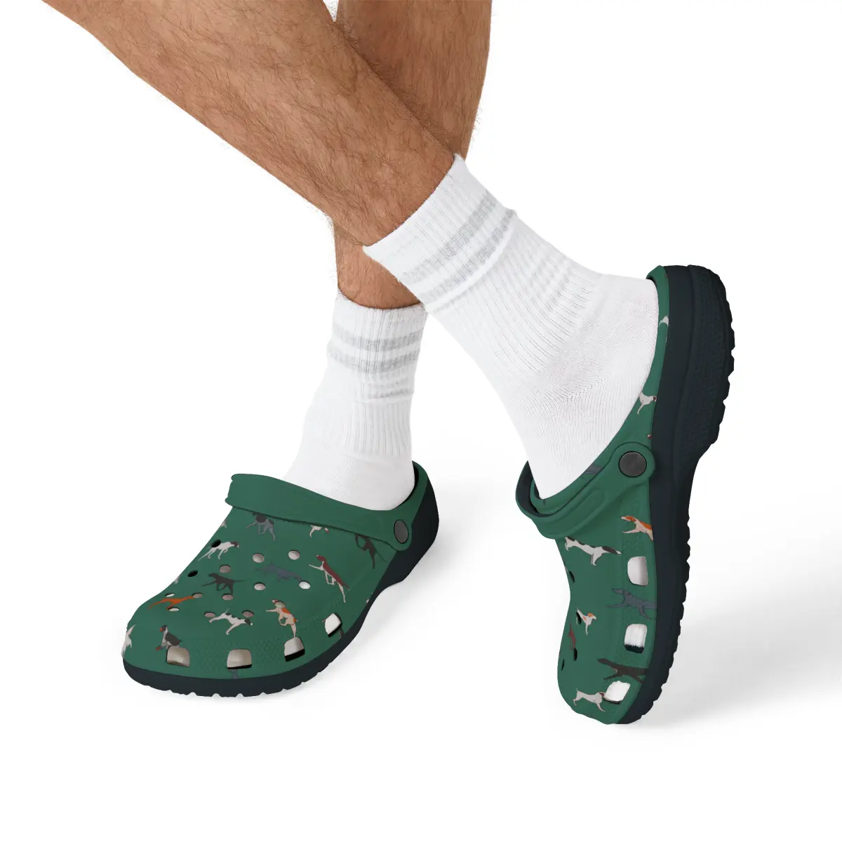 Pointing Breeds | EVA Foam Clogs Crocs Shoes in Navy Grey Teal and White