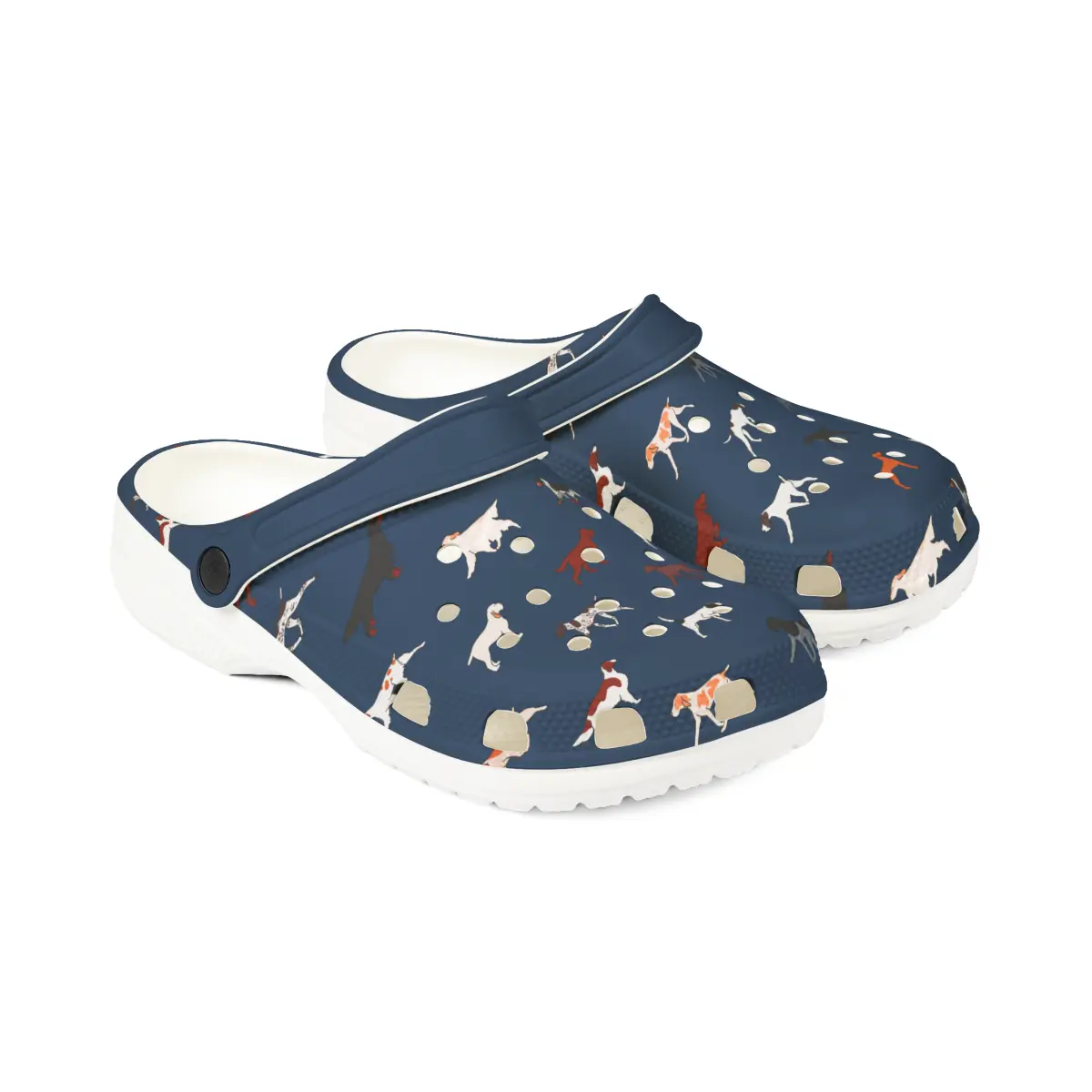 Pointing Breeds | EVA Foam Clogs Crocs Shoes in Navy Grey Teal and White
