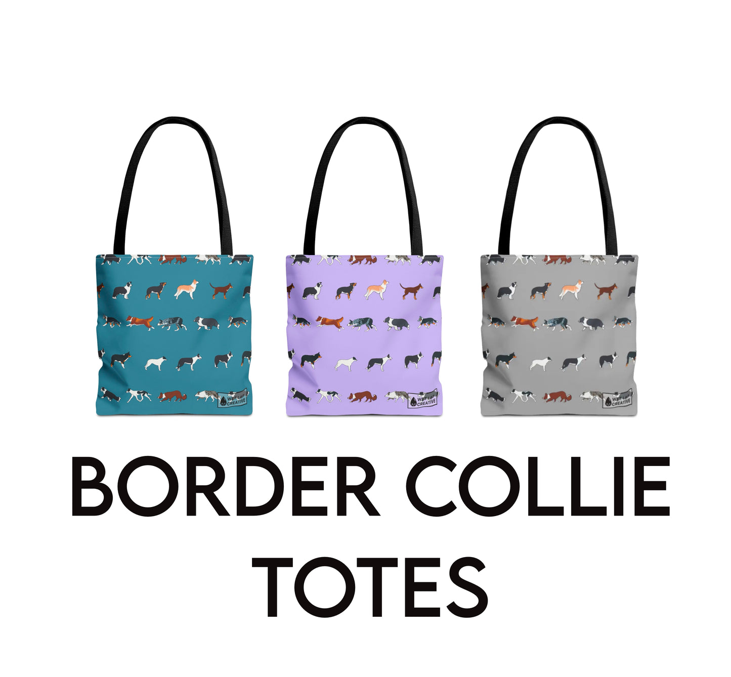 Border collie Breed Pattern Tote Bag in Lavender Dusky Blue and Gray