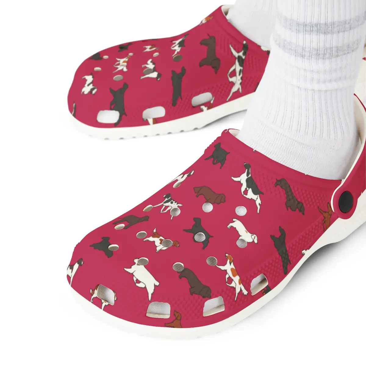 Spaniel Breeds | EVA Foam Clogs Crocs Shoes in Gray Pink White and Dusky Blue