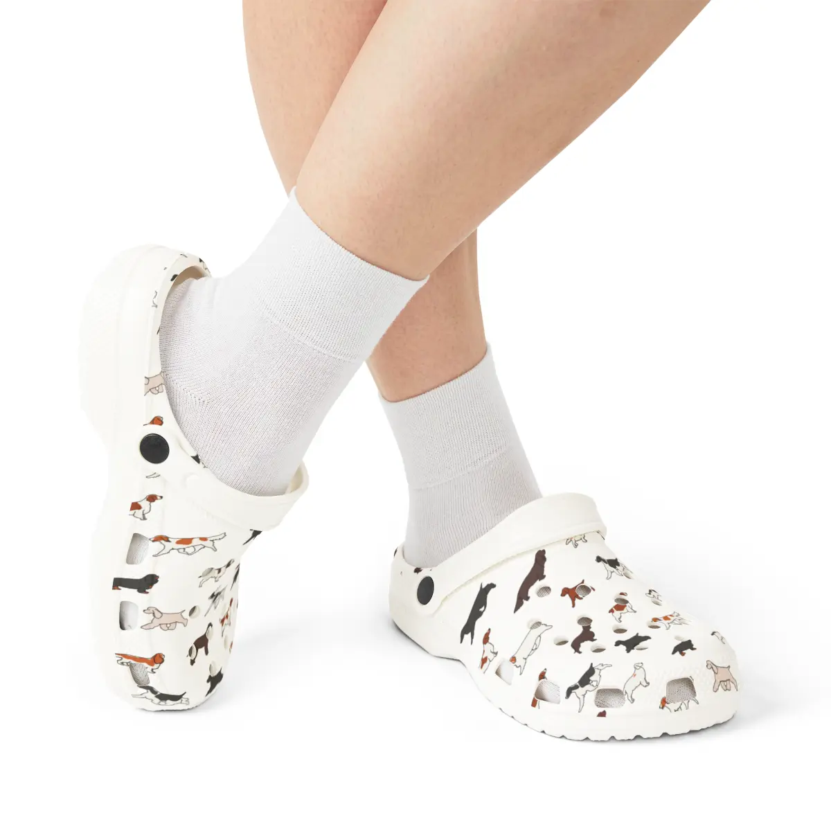Spaniel Breeds | EVA Foam Clogs Crocs Shoes in Gray Pink White and Dusky Blue