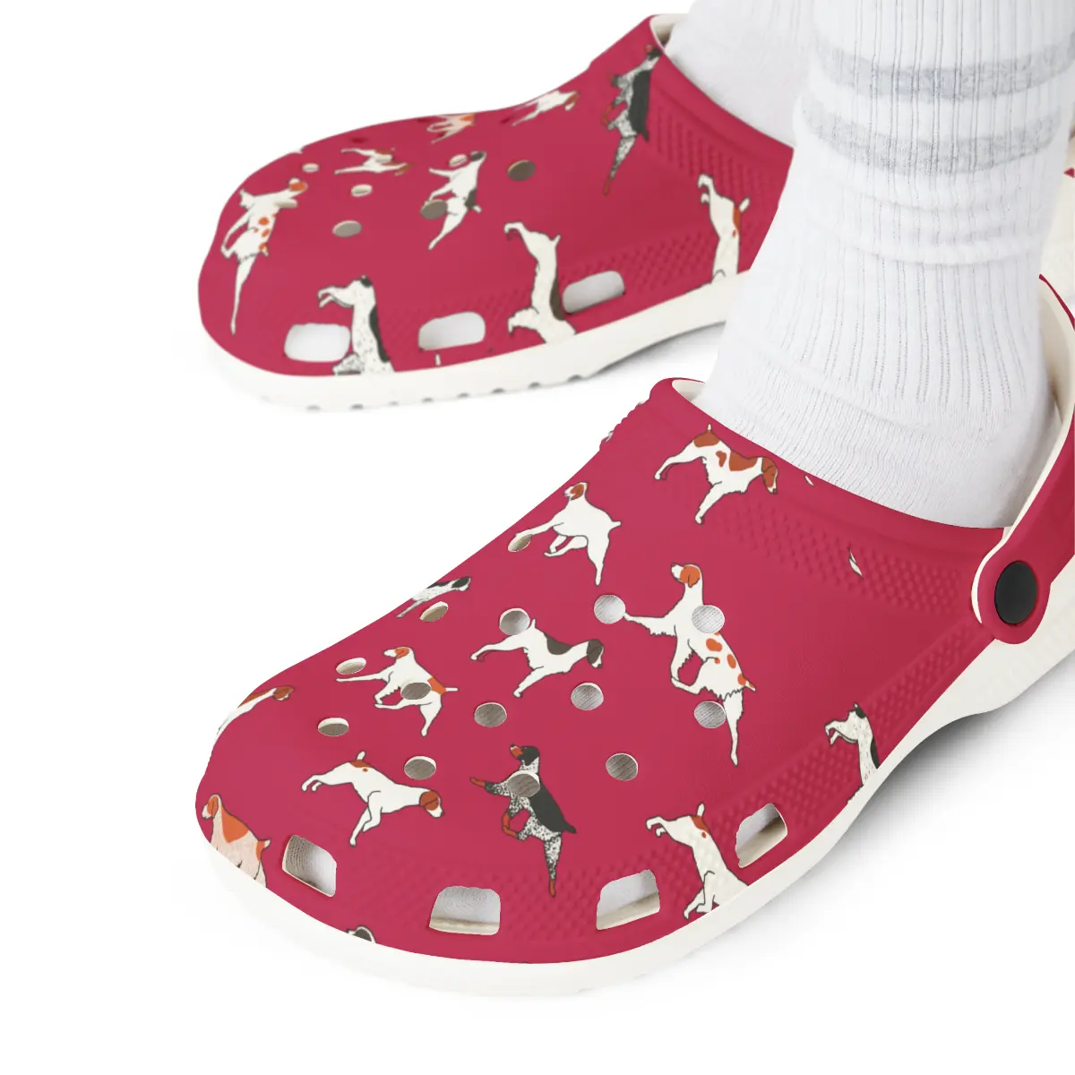 Brittany Breed | EVA Foam Clogs Crocs Shoes in Navy Pink Gray and White