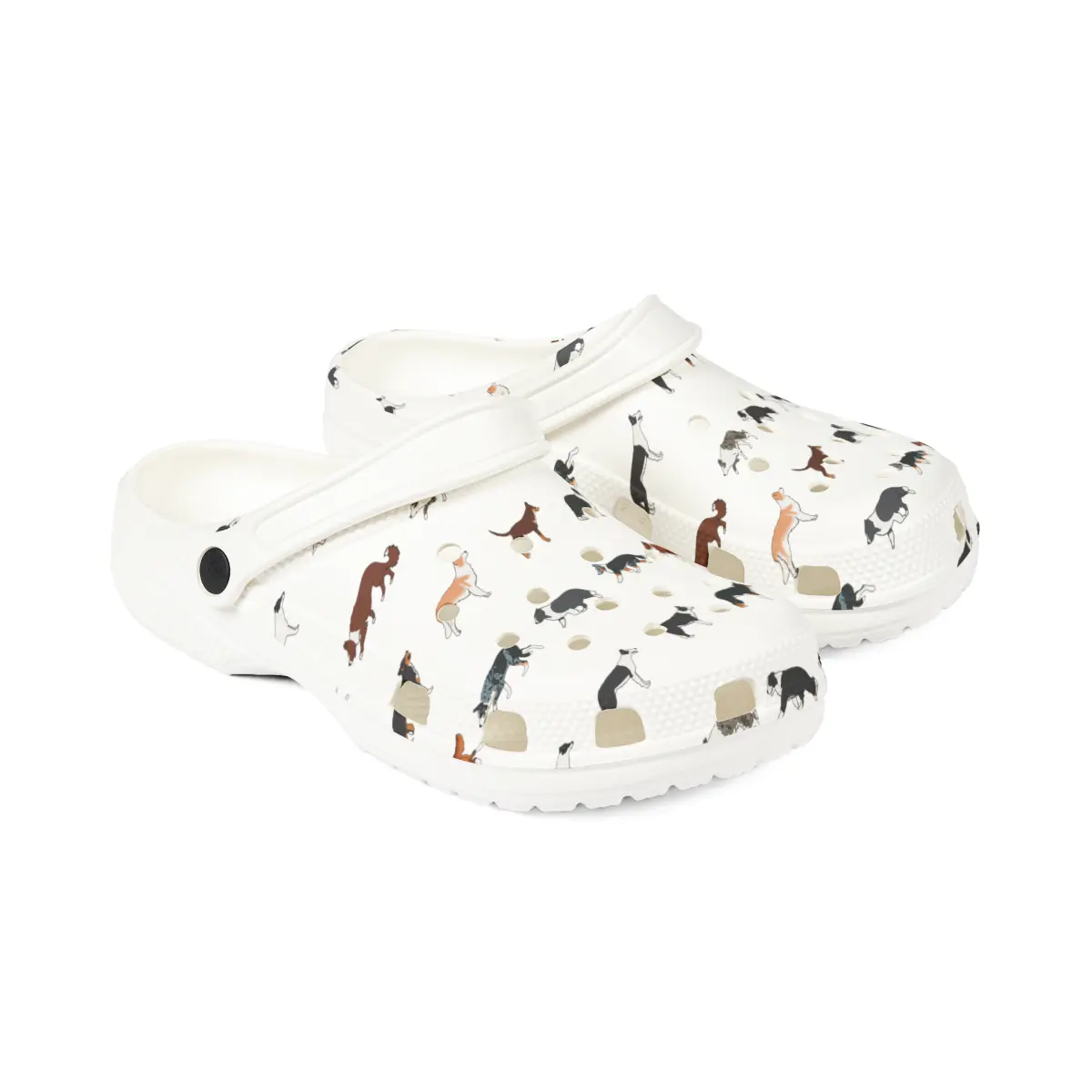 Border Collie Breed Pattern | EVA Foam Clogs Crocs Shoes in Lavender Gray White and Dusky Blue