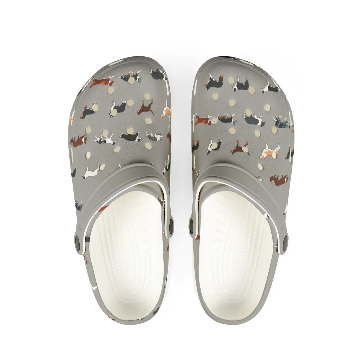 Border Collie Breed Pattern | EVA Foam Clogs Crocs Shoes in Lavender Gray White and Dusky Blue