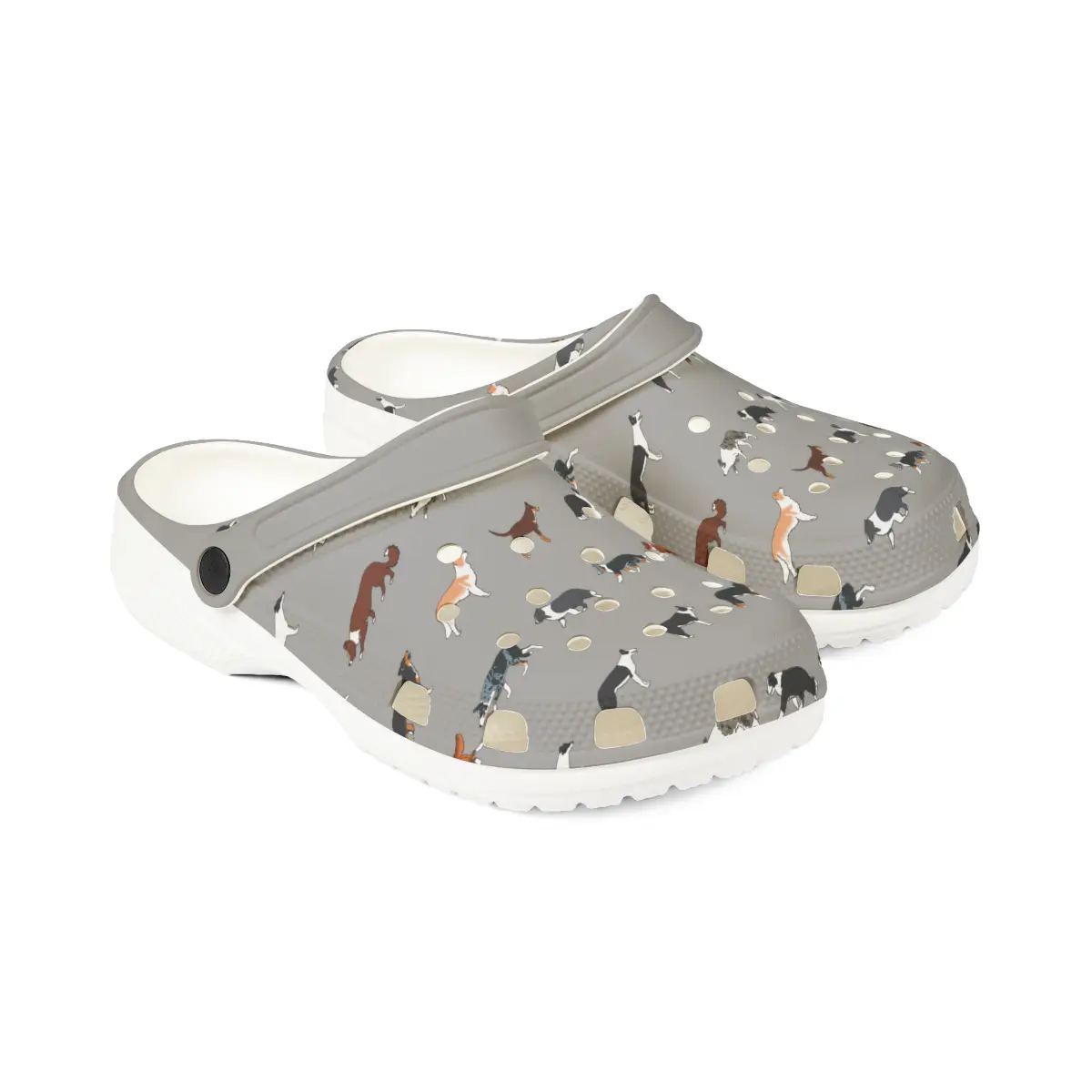 Border Collie Breed Pattern | EVA Foam Clogs Crocs Shoes in Lavender Gray White and Dusky Blue