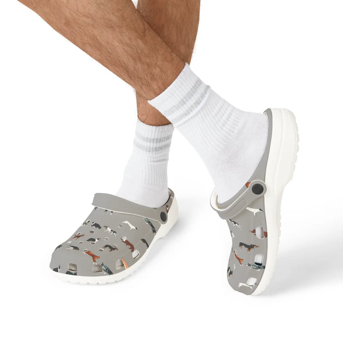 Border Collie Breed Pattern | EVA Foam Clogs Crocs Shoes in Lavender Gray White and Dusky Blue