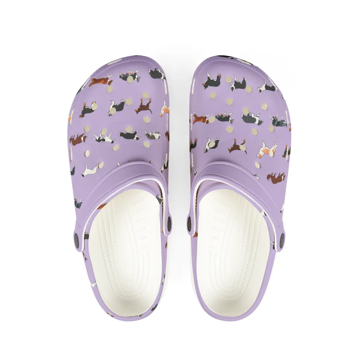 Border Collie Breed Pattern | EVA Foam Clogs Crocs Shoes in Lavender Gray White and Dusky Blue