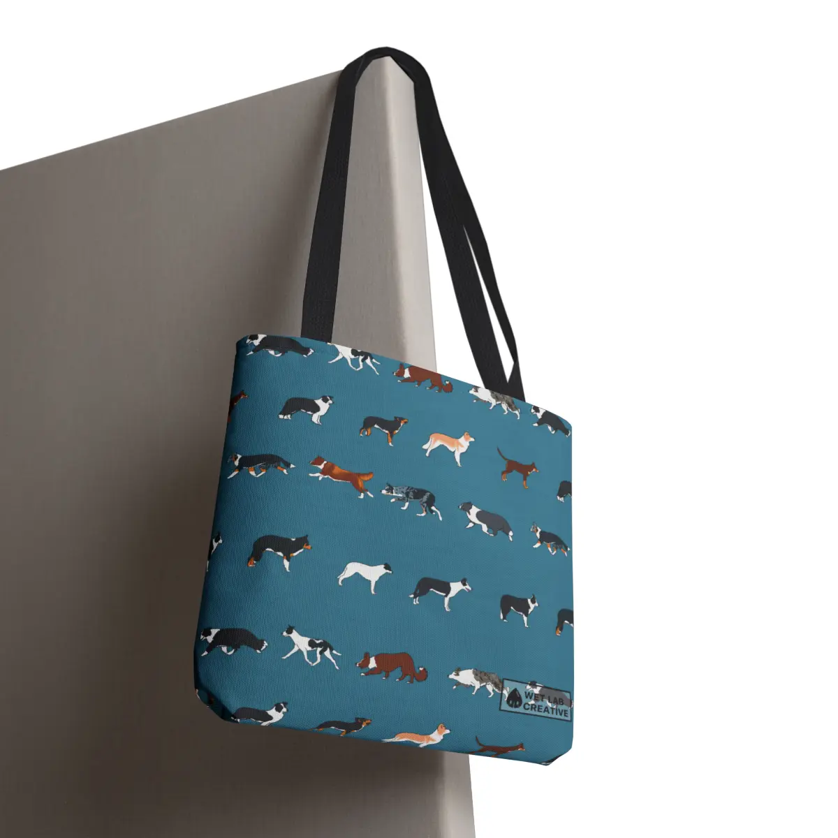 Border collie Breed Pattern Tote Bag in Lavender Dusky Blue and Gray
