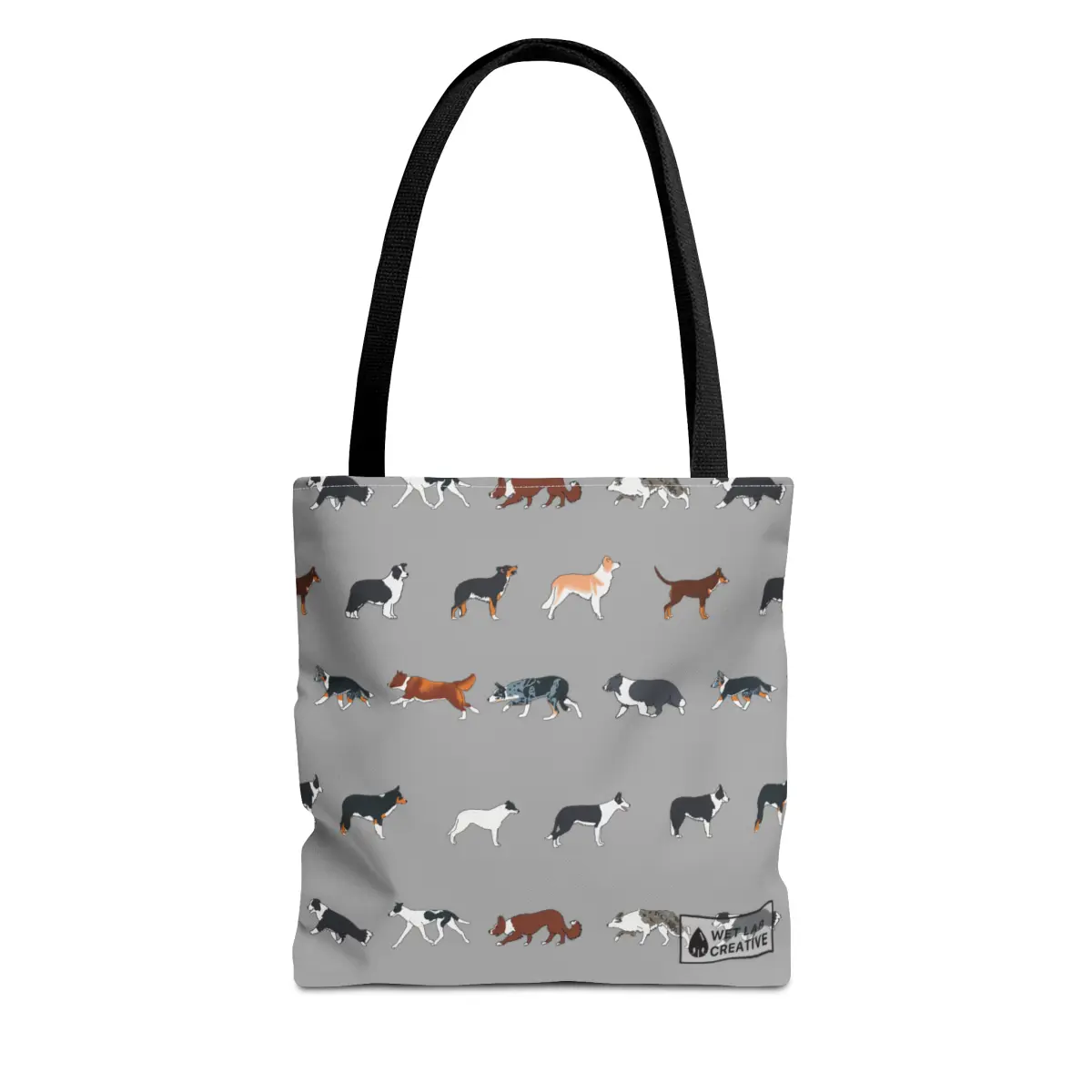 Border collie Breed Pattern Tote Bag in Lavender Dusky Blue and Gray