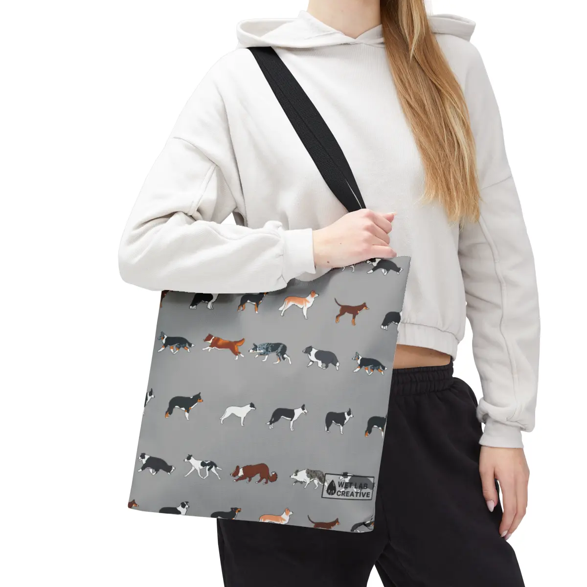 Border collie Breed Pattern Tote Bag in Lavender Dusky Blue and Gray