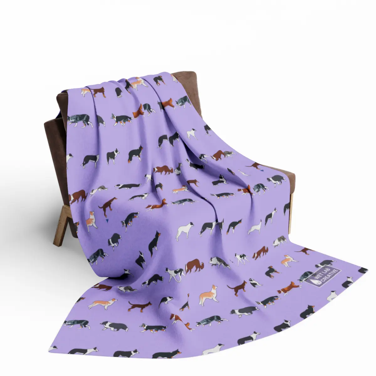 Border Collie Breed Pattern Arctic Fleece Blanket in Gray Lavender and Dusky Blue