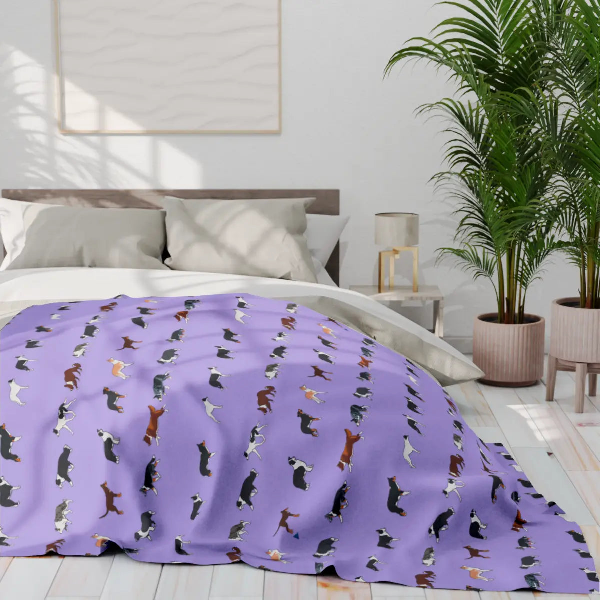Border Collie Breed Pattern Arctic Fleece Blanket in Gray Lavender and Dusky Blue