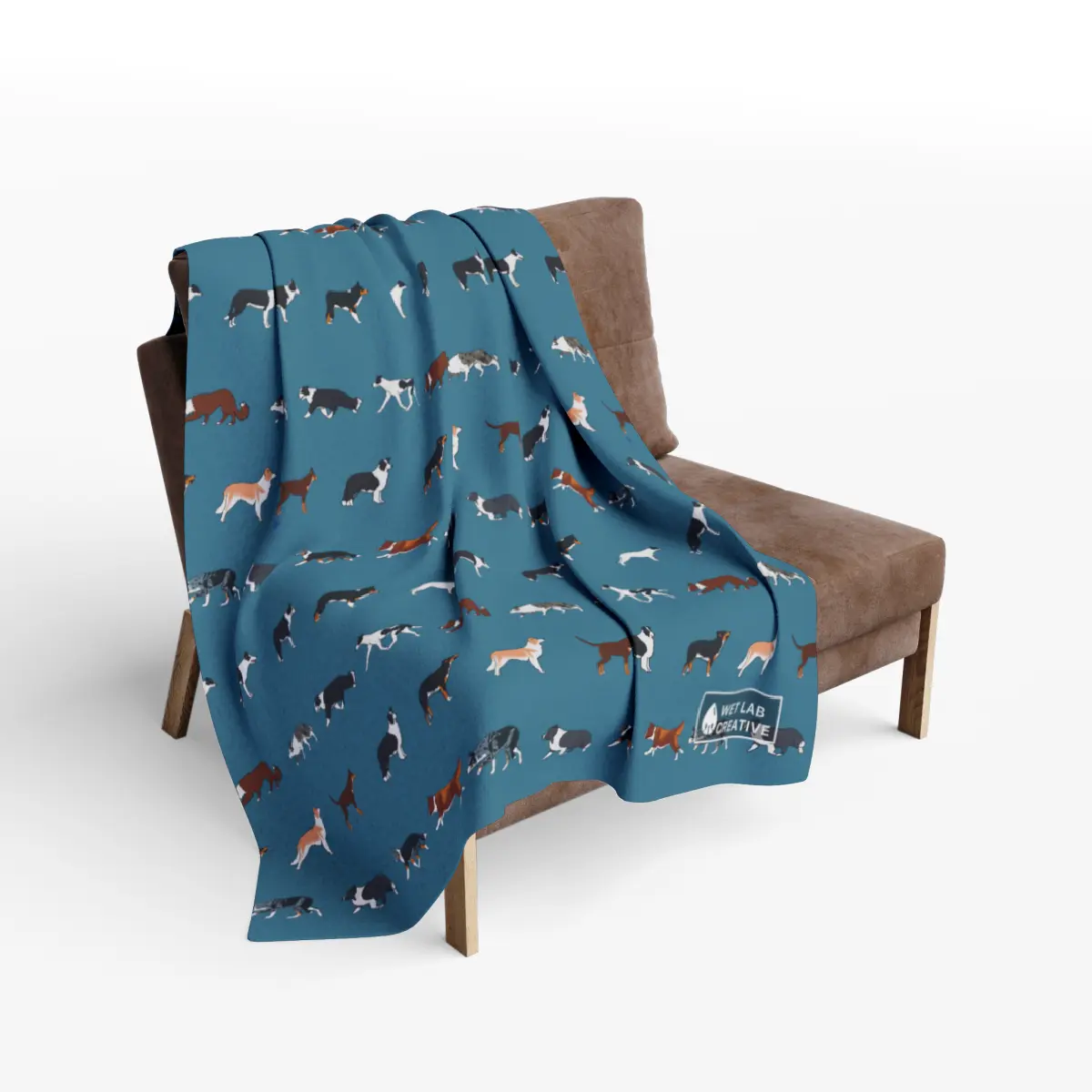 Border Collie Breed Pattern Arctic Fleece Blanket in Gray Lavender and Dusky Blue