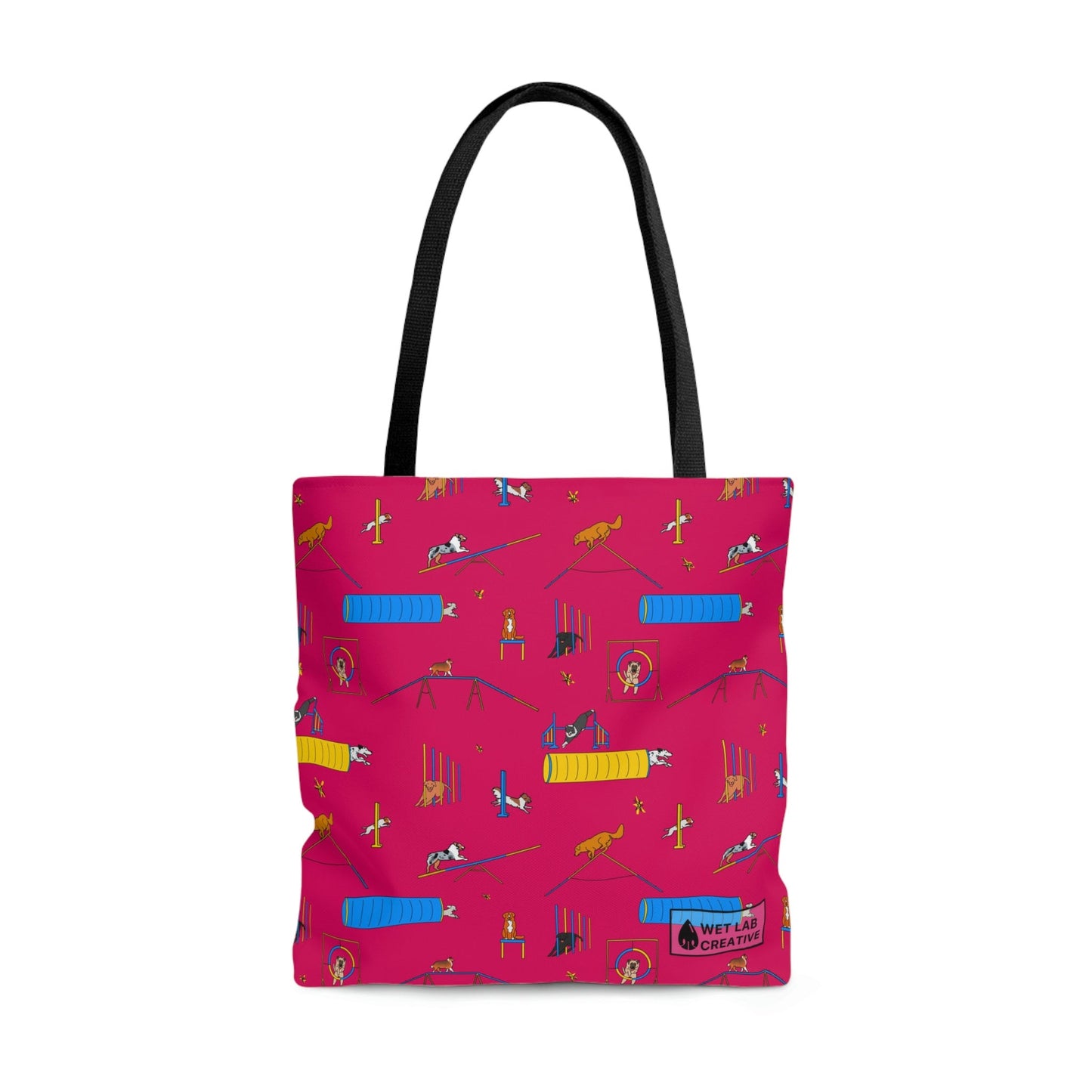 Agility Dog Pattern Tote Bag in Teal Pink Black White and Charcoal