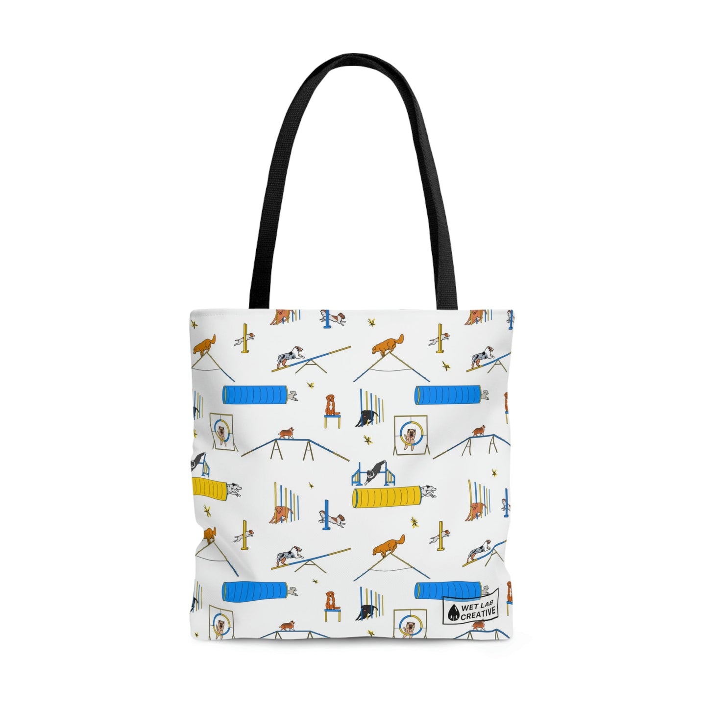 Agility Dog Pattern Tote Bag in Teal Pink Black White and Charcoal