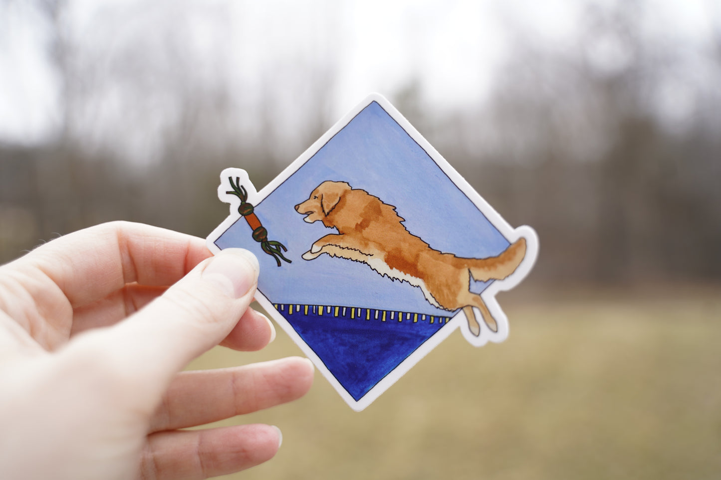 Nova Scotia Duck Tolling Retriever Dog Dock Diving 4" Die Cut Vinyl Sticker Decal: Durable Matte-Finish