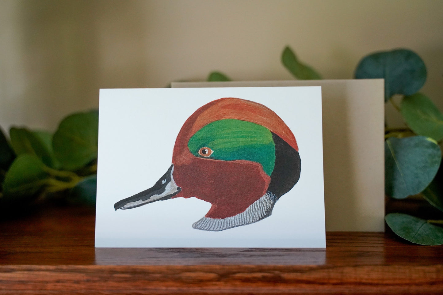 Green Winged Teal Duck Head - Game Bird Greeting Card