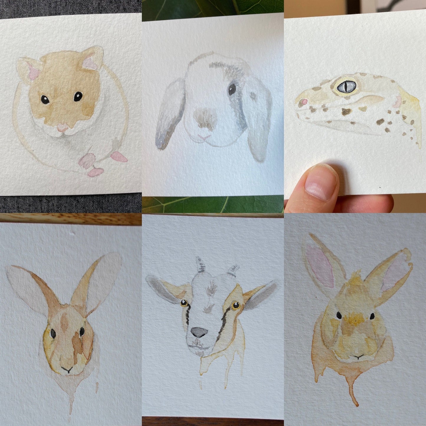 Custom Watercolor Pet Portrait Square Mini 3.5x3.5" | Unique Painting Art of your Dog Cat Rabbit Horse Reptile Hedgehog and more