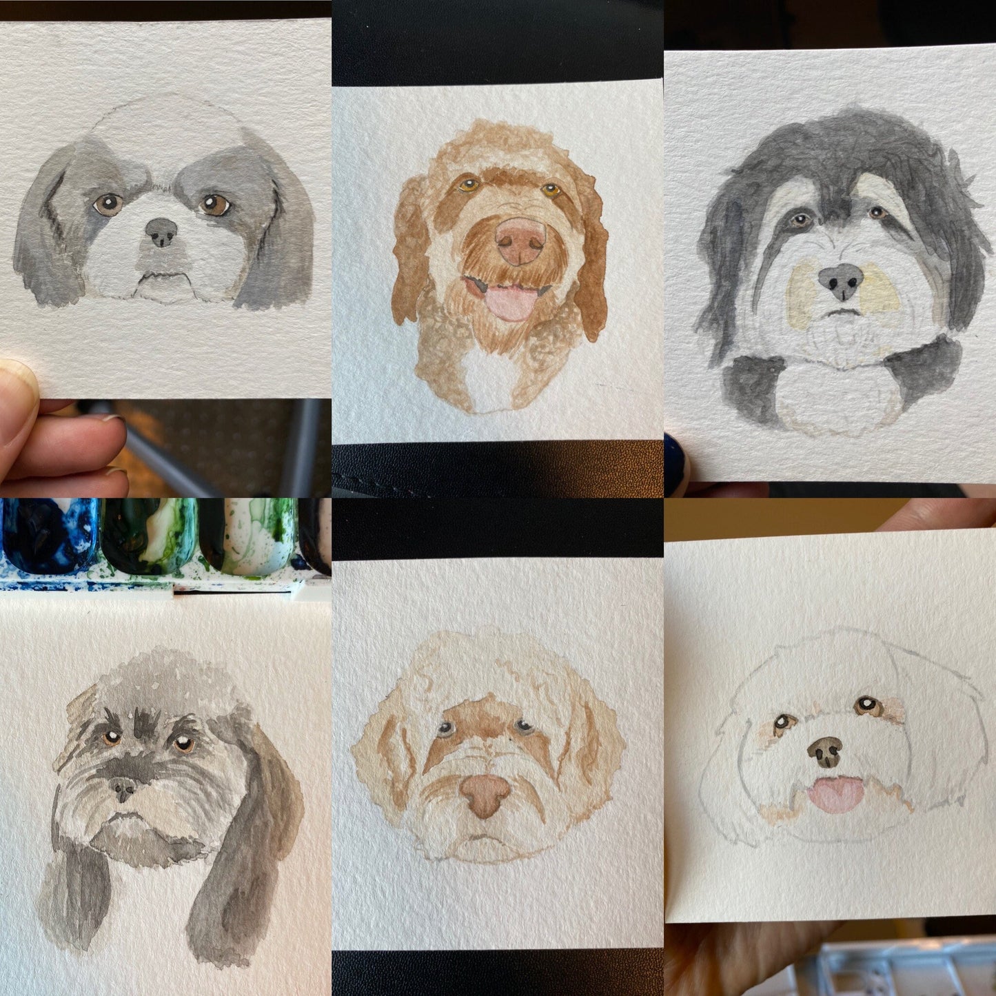 Custom Watercolor Pet Portrait Square Mini 3.5x3.5" | Unique Painting Art of your Dog Cat Rabbit Horse Reptile Hedgehog and more