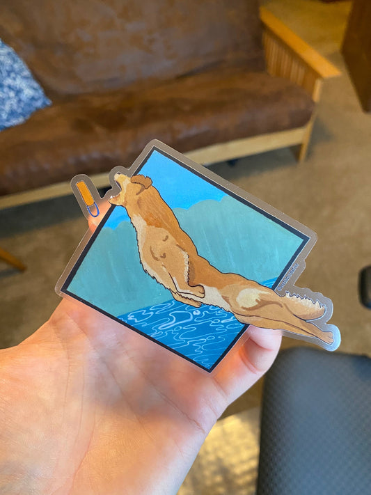 Golden Retriever Dock Diving Retrieving Diamond 4" Die Cut Vinyl Sticker Decal: Durable Matte-Finish