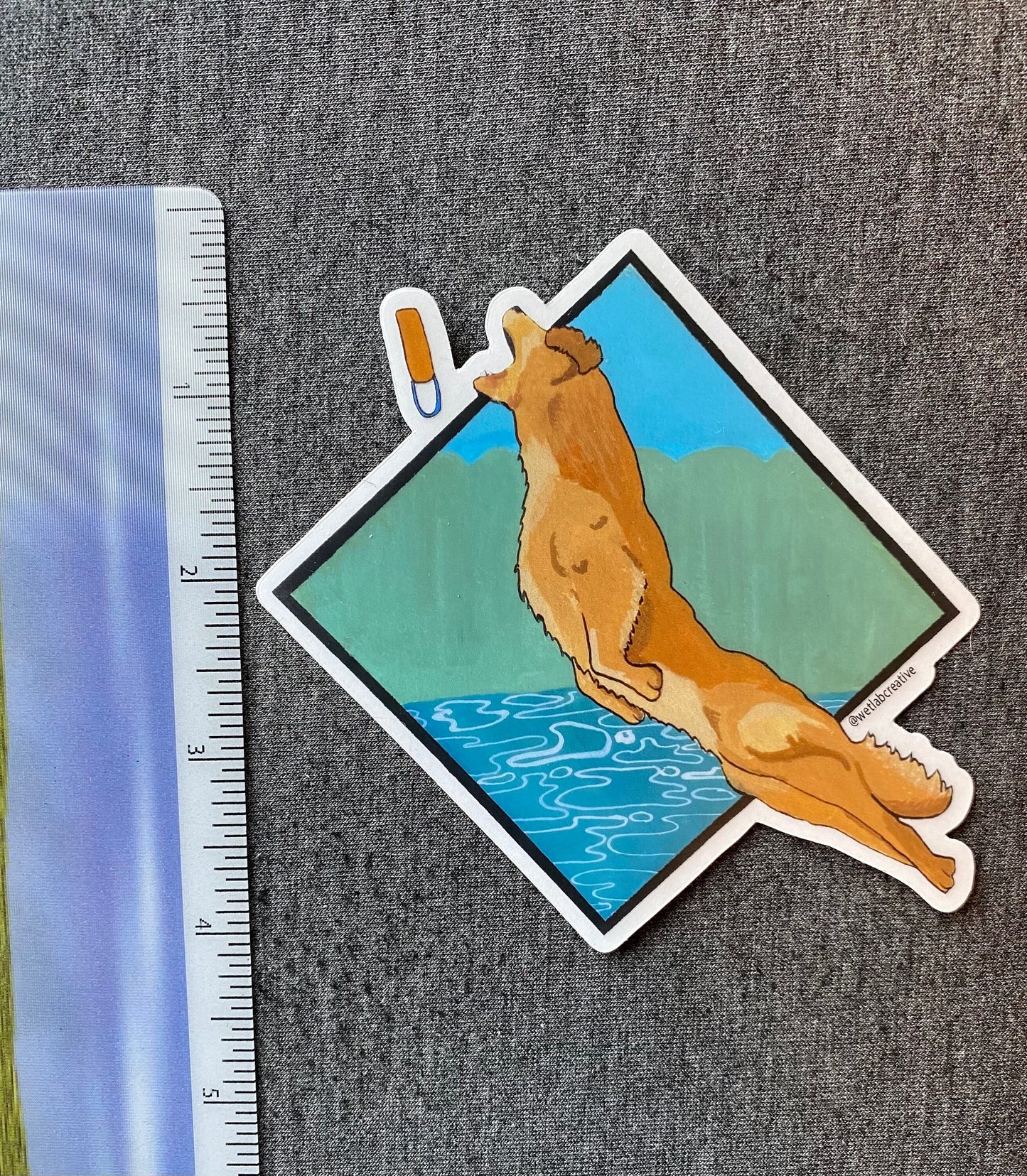 Golden Retriever Dock Diving Retrieving Diamond 4" Die Cut Vinyl Sticker Decal: Durable Matte-Finish