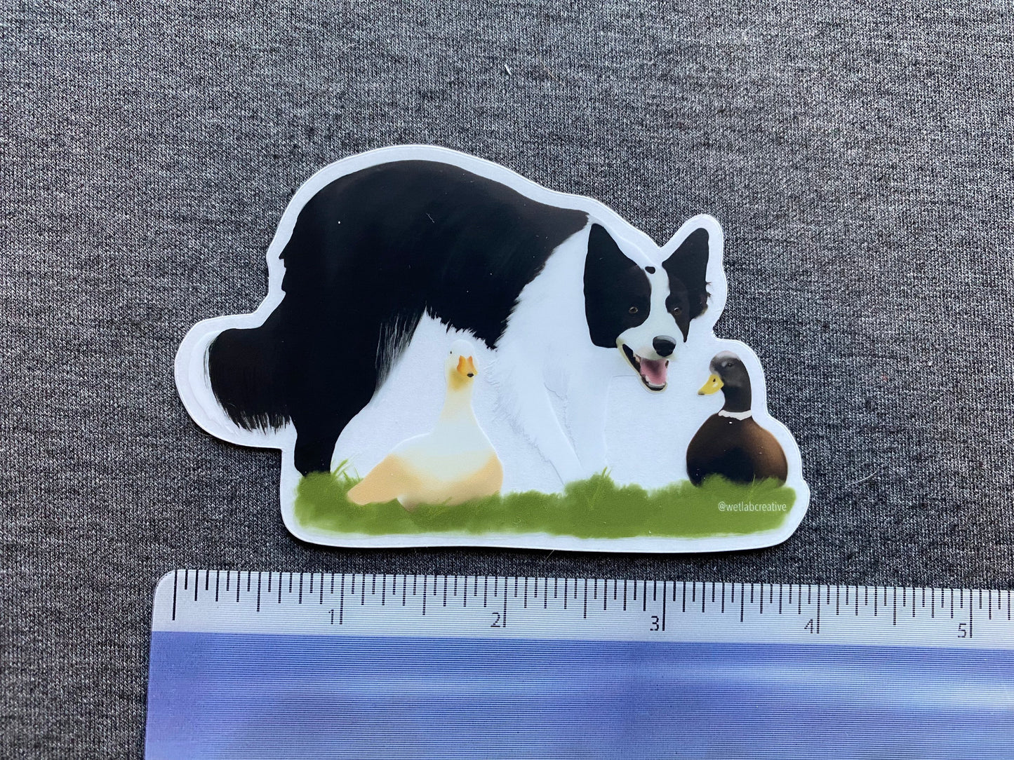 Border Collie Herding Ducks 4" Die Cut Vinyl Sticker Decal: Durable Matte-Finish
