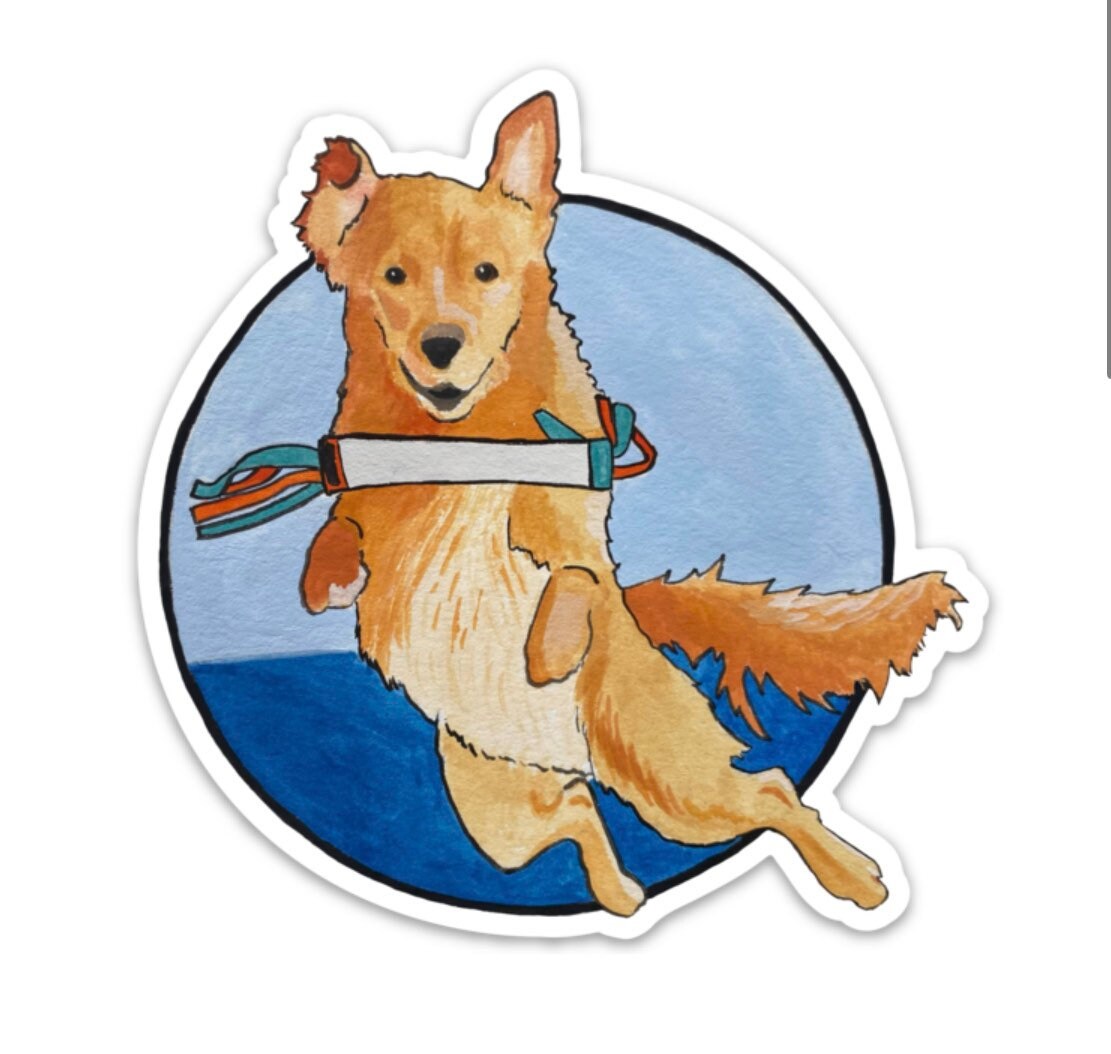 Golden Retriever Dock Diving Retrieving Circle 4" Die Cut Vinyl Sticker Decal: Durable Matte-Finish
