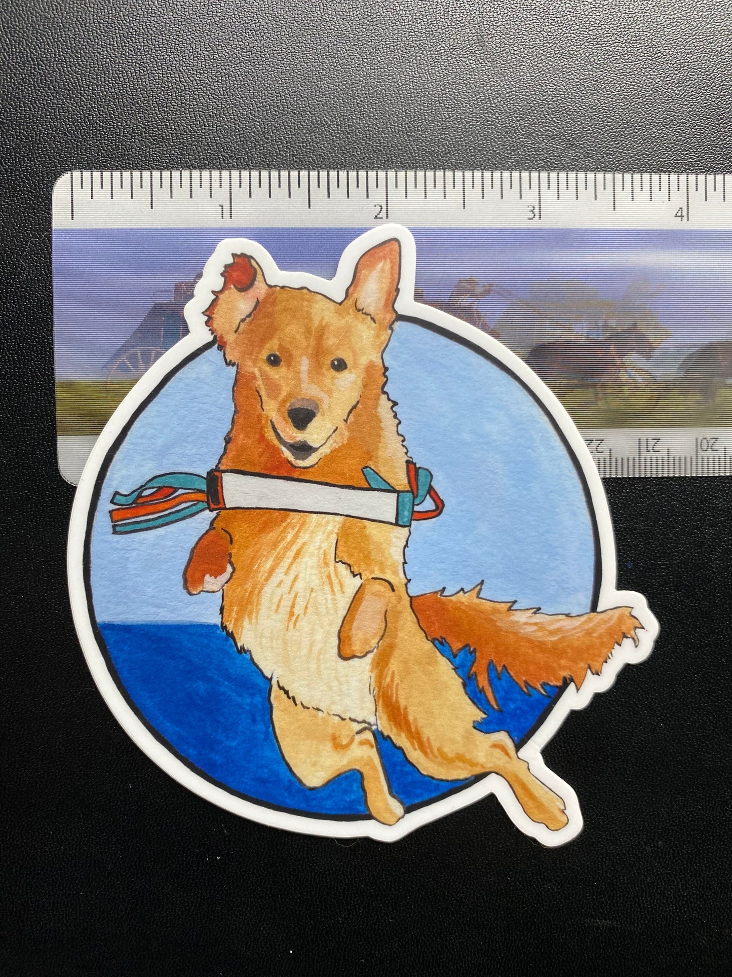 Golden Retriever Dock Diving Retrieving Circle 4" Die Cut Vinyl Sticker Decal: Durable Matte-Finish