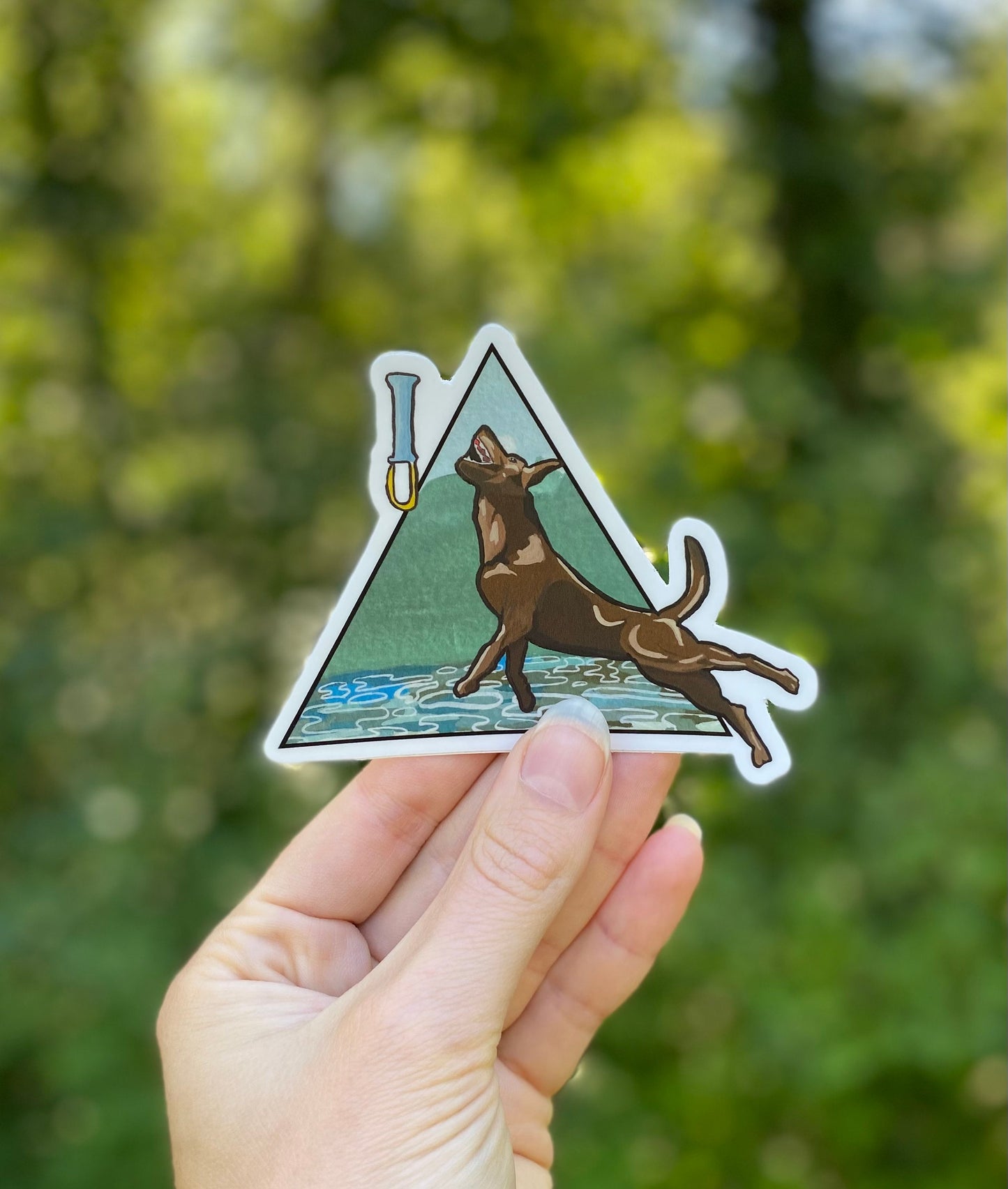 Chocolate Labrador Retriever Dock Diving Dog 4" Die Cut Vinyl Sticker Decal: Durable Matte-Finish